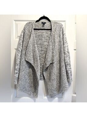 GAP Women’s Open Front Waterfall Cardigan Heather Grey Knit 100% Cotton Size XL